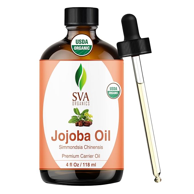 SVA Jojoba Seed Oil Organic - 4 Fl Oz – 100% Natural Cold Pressed Organic Jojoba Oil - for Face, Skin Care, Hair Care, Scalp Massage & Body Massage – Carrier Oil with Dropper