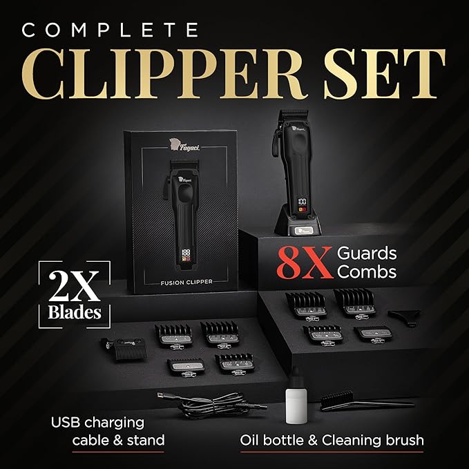 Fagaci Professional Hair Clippers for Men with Superior Precision, 5X Longer Sharpness Professional Barber Clippers Cordless with 2 Blades Fade & Taper, Brushless Motor Mens Hair Clipper Cordless Set