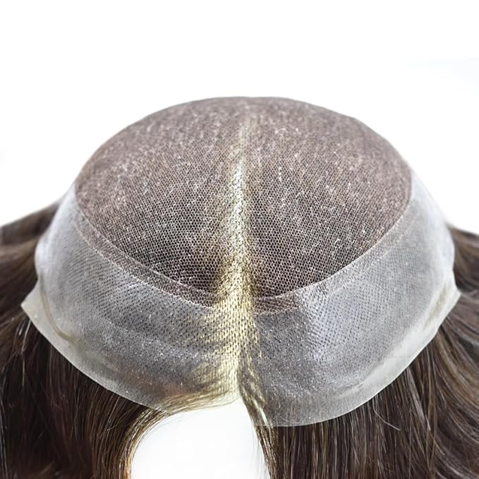 FACE MIRACLE Toupee for Men French Lace Cnter Mens Toupee Human Hair Replacement System Skin PU Hairpiece for Man V-Looped Front Hair Prosthesis 6"X8" #230 2# DARKEST BROWN WITH 30% SYNTHETIC GREY