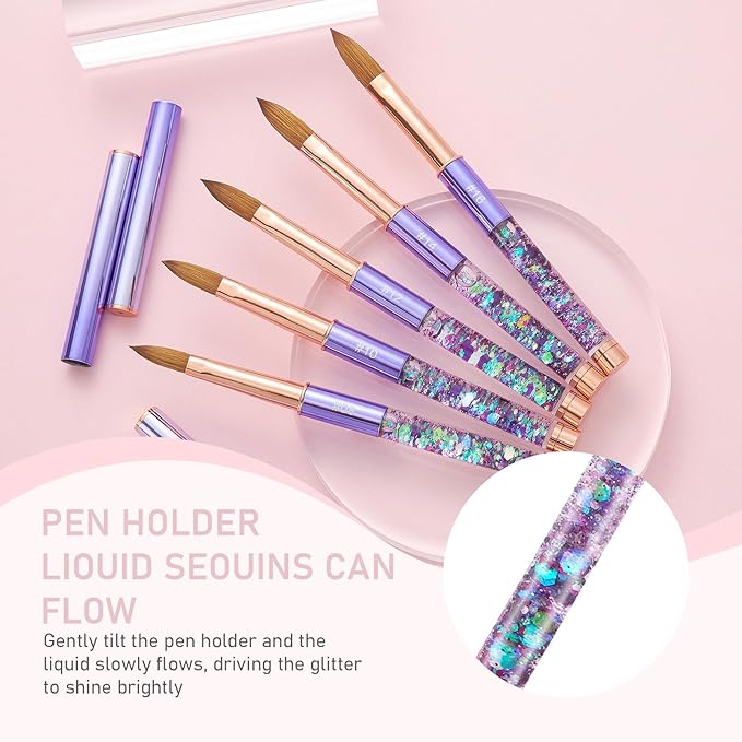 Acrylic Nail Brush Size #14, KEMEISI 100% Pure Kolinsky Nail Art Brushes Sturdy Handle Oval Shaped Acrylic Powder Nail Design Tools for Professional Manicure DIY Home Salon (Purple)