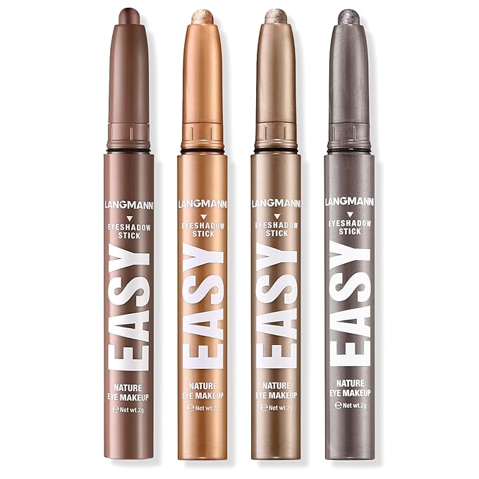 LANGMANNI Eyeshadow Stick,4 PCS Waterproof Multi-Color Eyeshadow Pen Set,Creamy Long-Lasting Eye Makeup Kit,Natural & Shimmer Shades Contour Stick,Gifts For Women (#6+10+11+21-4Colors)