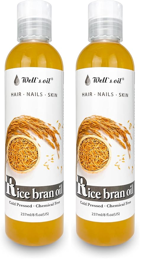 Well's Oil Rice Bran Oil | 100% Pure Natural Carrier Oil | Refined, Cold Pressed | For Body, Skin & Hair (8 fl oz / 237 ml) (Pack of 2)