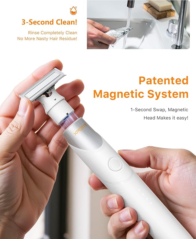 New 2 in 1 Body & Nose Hair Trimmer - Electric Beard Razor for Men, All-in-One Groomer with Magnetic Nose Hair Head, Waterproof Wet/Dry Use, Groin/Ball Shaver, USB-C Fast Charging,White(Solo)