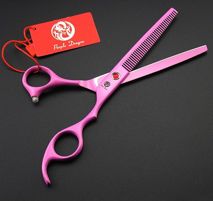 Purple Dragon 7.0 inch Pink 3PCS Pet Grooming Scissors Cat Dog Hair Cutting & Thinning Shears Set for Women Female Pet Groomer
