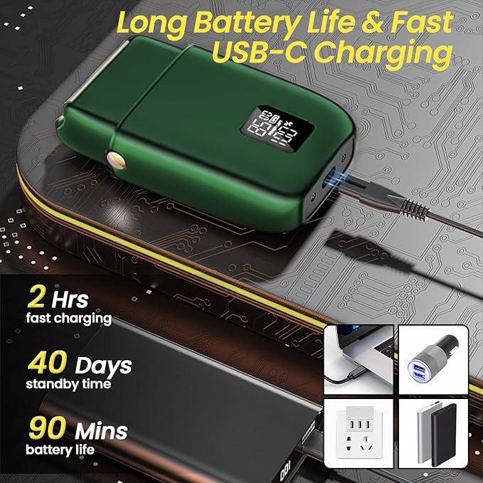 Electric Foil Shavers for Men, 3 Speed Electric Razor for Men, High Speed Dual Floating Blades, IPX7 Waterproof Wet & Dry, LED Display, USB Type C Charging, Foil Razor for Face/Beard/Head (Green)