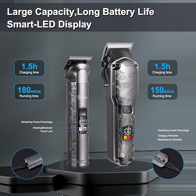 Hatteker Professional Hair Clippers for Men Beard Trimmer Clippers and Trimmer Set Waterproof T-Blade Trimmer Cordless Grooming Kit Nose Body Hair Trimmer Barber Clippers Hair Cutting Kit