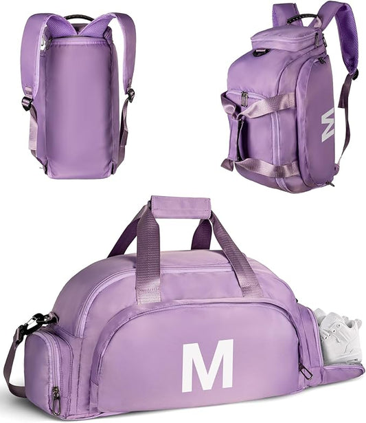 Birthday Gifts for Granddaughter, Initial Gym Bags with Shoe Compartment, Dance Bag for Girls, Monogram Kid Overnight Bags, Stocking Stuffers for Teen Girl (Letter M)