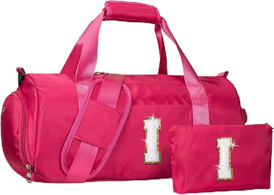 5 Year Old Girl Birthday Gifts, Girls Travel Duffel Bag, Kids Initial Overnight Bags with Shoe Compartment, Customized Sport Gym Weekender Bag with Makeup Pouch, Holiday Gift (Letter I)