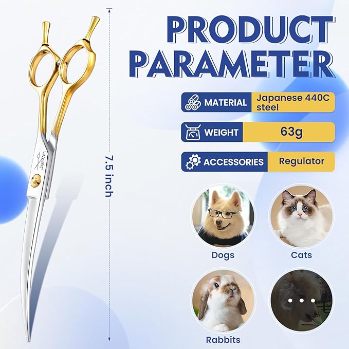 JASON 7.5 Inch Curved Scissors for Dog Grooming Professional Downward Curved Pet Face Trimming Shears with Symmetric Handle Sharp Comfortable Christmas Gift