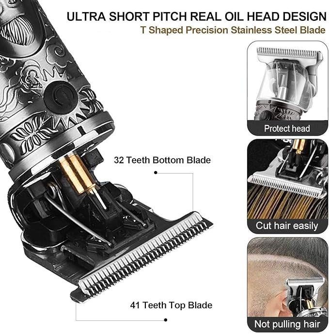 Hair Trimmer for Men, Professional Hair Clippers for Barber, Beard Trimmer for Men, Cordless Edgers Clippers, Ornate Knight T-Blade Close Cutting Trimmer with LCD, Gray