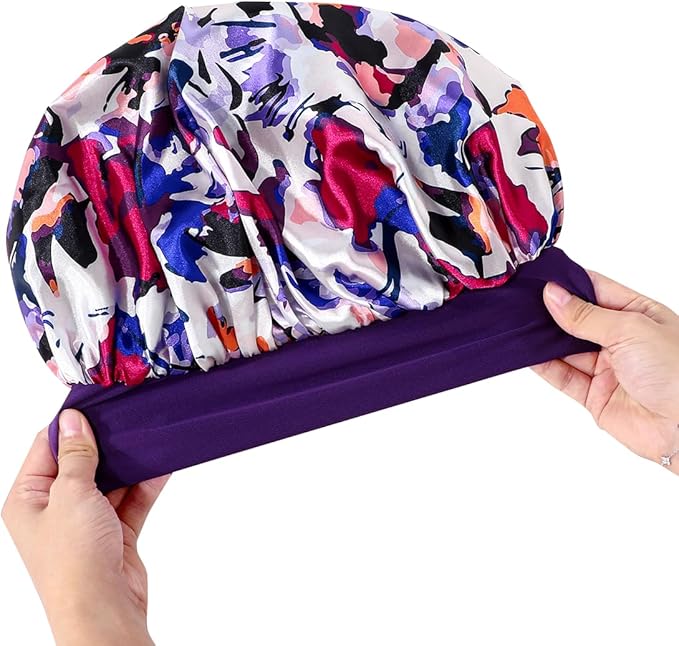 GDTOGRT Satin Silk Bonnet for Sleeping Women - Double Layer Sleep Hair Bonnets Caps for Curly Braid Hair with Tie Band