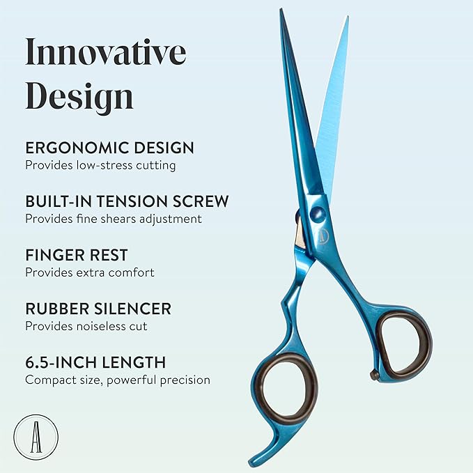 ANDUSTRIAL - Professional Hair Cutting And Thinning Scissors/Shears For Men/Women/Home/Salon - Premium High Carbon Steel Quality - Smooth And Sharp - 6.5 Inch, Blue