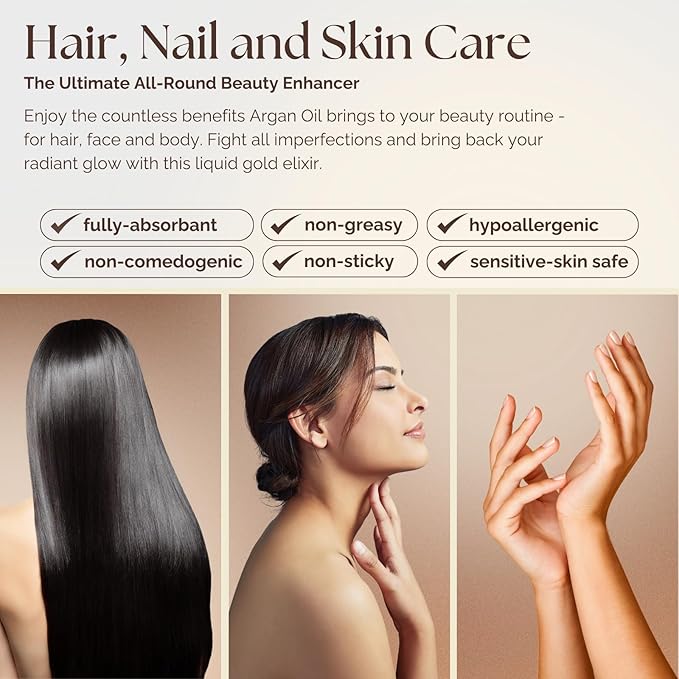 Essence Of Argan Moroccan Argan Oil for Hair, Skin & Nails - Natural Eco-Certified Cold Pressed Oil for Skin Moisturization - Non-Greasy Formula for Hair and Nail Growth - 1 Oz /30ml