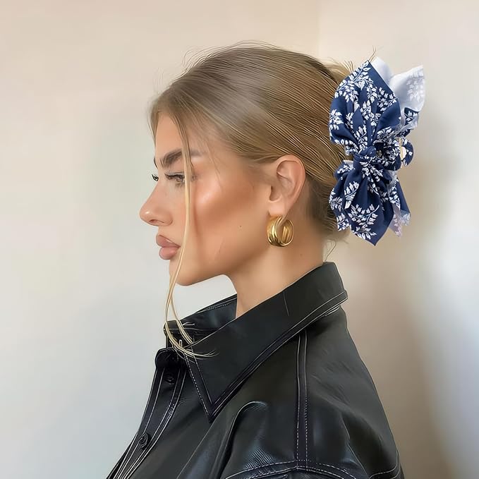 Bow Claw Clips Bow Hair Clips Blue White 3PCS Big Hair Bows for Women Butterfly Styling Large Hair Clips for Thick Hair for Girls Hair Accessories for Teen