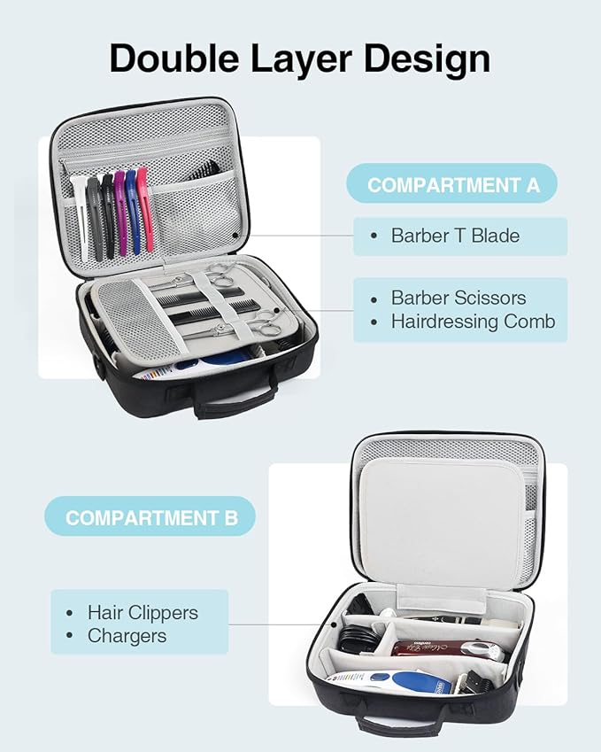 Luxtude Travel Barber Case, Hard Barber Bags for Clippers and Supplies, Travel Hair Clipper Case, Clipper and Trimmer Cases with Shoulder Strap, Easy Carrying