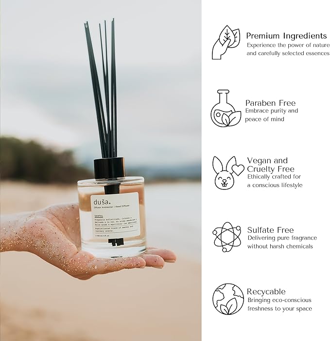 Duša Fig Reed Diffuser & Sticks - 5 Fl Oz Essential Home Fragrance Decor for Bathroom, Office & Living Spaces – Stylish & Long-Lasting Room Air Freshener - Ideal for Housewarming & Special Occasions