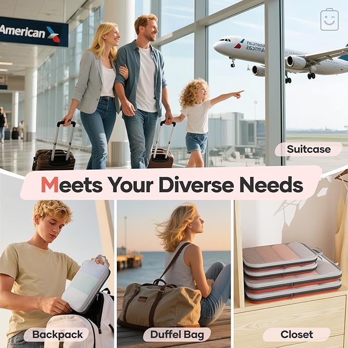 Veken 9/11 Set Compression Packing Cubes for Travel Essentials,Compressible Expandable Large Luggage Suitcase Organizer Bags for Clothing,Durable Space Saver Storage Bags with Toiletry Bags(Orange)