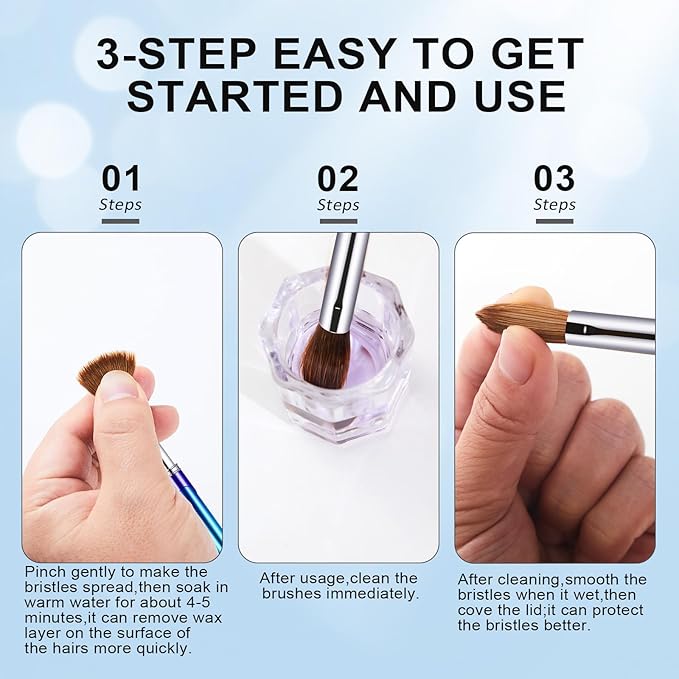 Acrylic Nail Brush Size 16, 100% Pure Kolinsky 3D Art Nail Brush with Gradient Blue Handle, Art Design Powder Nail Brush Pen for Nails Extension & Carving, Acrylic Application Tools