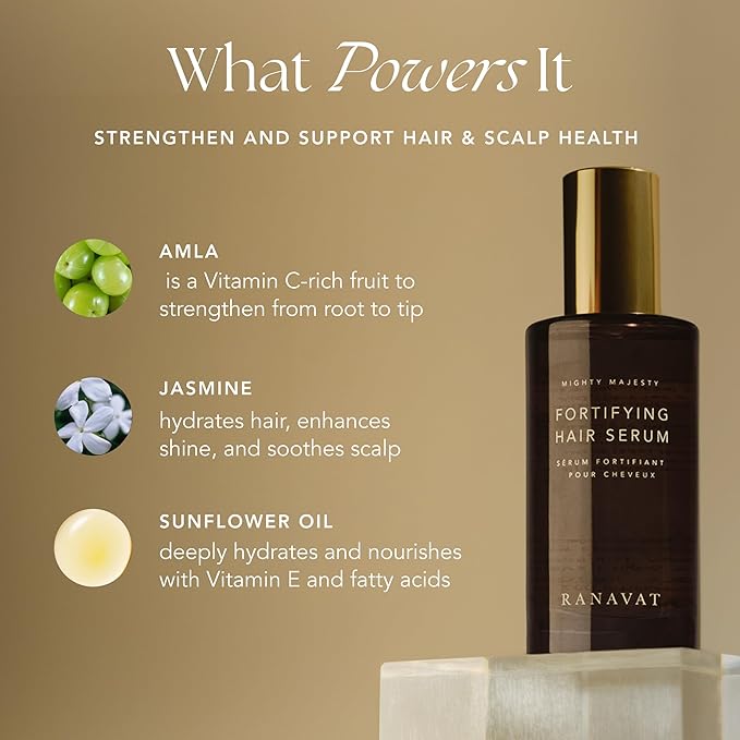 RANAVAT Mighty Majesty Travel Size Hair Serum - Fortifying Hair Oil Serum for Scalp Hydration, Frizz Control, & Hair Shine - With Jasmine and Amla Extract (0.5 oz)