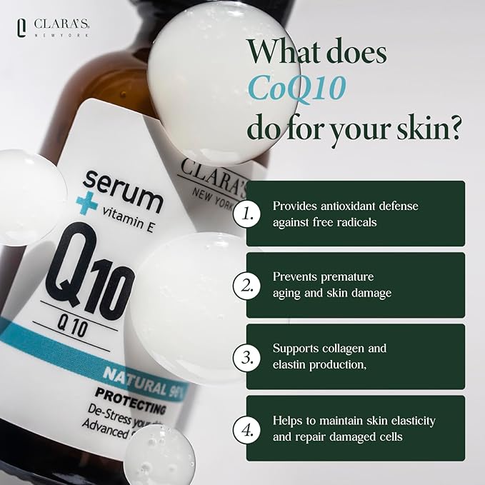 CLARA'S NEW YORK Q10 Facial Serum with Vitamin E – Hydrating, Brightening & Skin-Supportive – 30ml / 1 Fl Oz – Made in USA