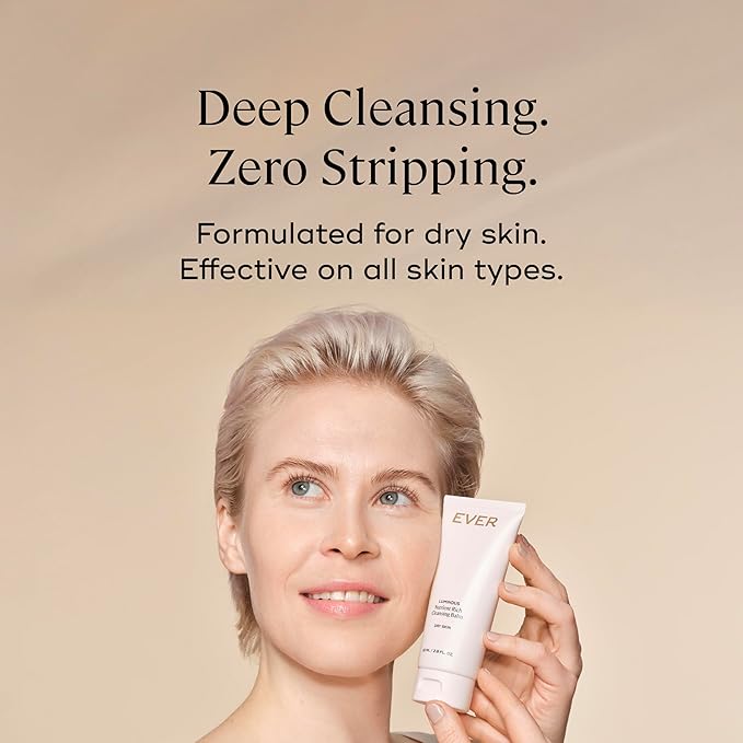 EVER Luminous Nutrient-Rich Cleansing Balm – Vitamin C & Sesame Oil Waterless Facial Cleanser to Remove Makeup, Dirt & Impurities – Nourishing Balm for Dry, Normal & Sensitive Skin, 2.8 fl oz