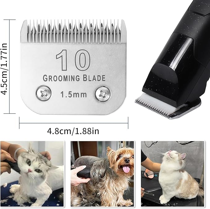 3 Pcs Size 10# Detachable Dog Grooming Blades, Compatible with Andis, Oster A5, Wahl KM10 Series Clippers, Cut Length 1.5mm, Silver (10# 1.5mm, 3 Packs)