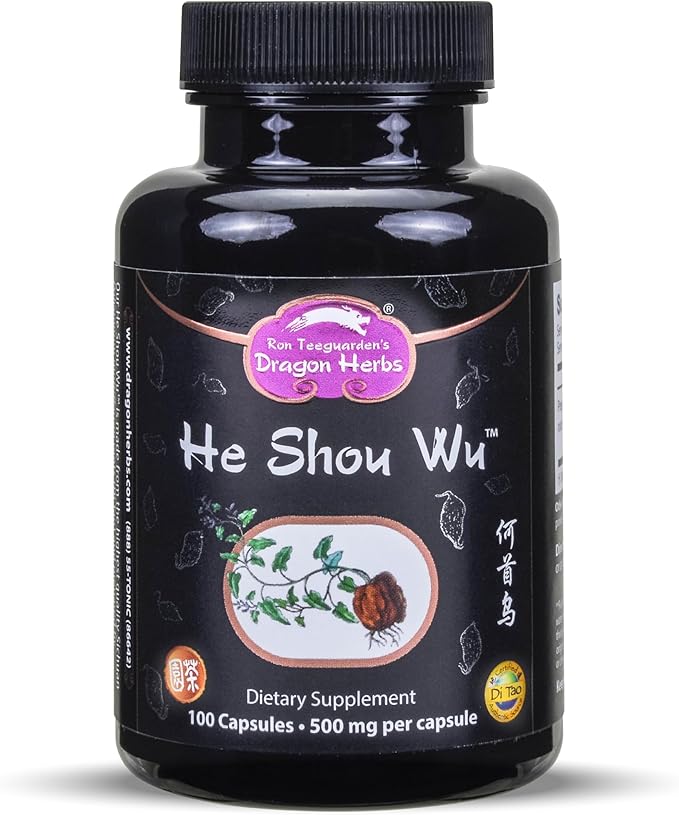 Dragon Herbs He Shou Wu | Prepared He Shou Wu Supplement to Support Energy, Mood, Immune Support, Healthy Aging, Hair | All Natural Ingredients, Non-GMO (100 Capsules, 500 mg Per Capsule