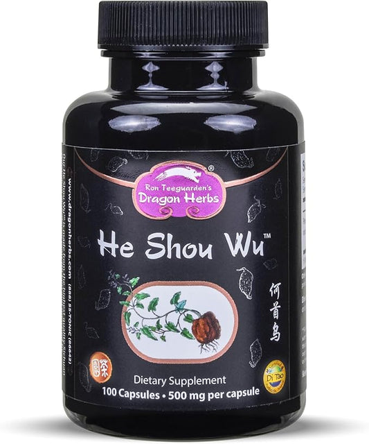 Dragon Herbs He Shou Wu | Prepared He Shou Wu Supplement to Support Energy, Mood, Immune Support, Healthy Aging, Hair | All Natural Ingredients, Non-GMO (100 Capsules, 500 mg Per Capsule