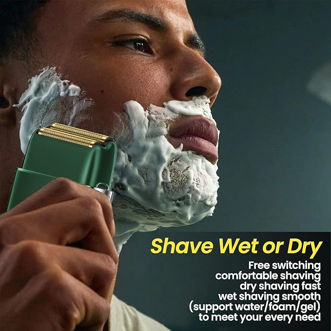 Electric Foil Shavers for Men, 3 Speed Electric Razor for Men, High Speed Dual Floating Blades, IPX7 Waterproof Wet & Dry, LED Display, USB Type C Charging, Foil Razor for Face/Beard/Head (Green)