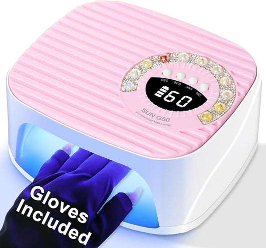 LIMEGIRL UV LED Nail Lamp Kit for Gel Polish Professional Fast Curing Pink Dryer Light Set with 45PCS Lamp Beads and Gloves Cordless Rechargeable Nail Art Cure Machine for Manicure Pedicure