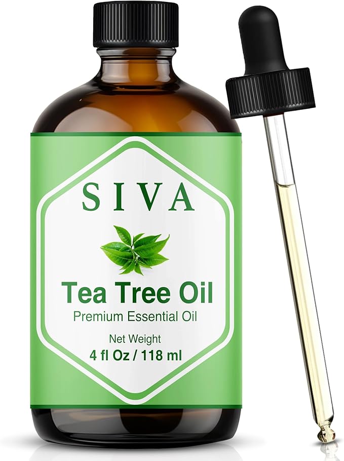 Siva Tea Tree Essential Oil - 4 Fl Oz – 100% Natural Tea Tree Oil - for Diffuser, Face, Skin Care, Aromatherapy, Hair Care, Scalp and Body Massage - with Dropper