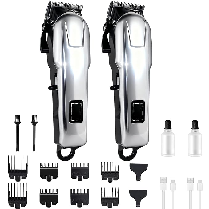 2 Pack Hair Clippers for Men Cordless Clippers for Hair Cutting Rechargeable Beard Hair Trimmer LED Display stocking stuffers for men