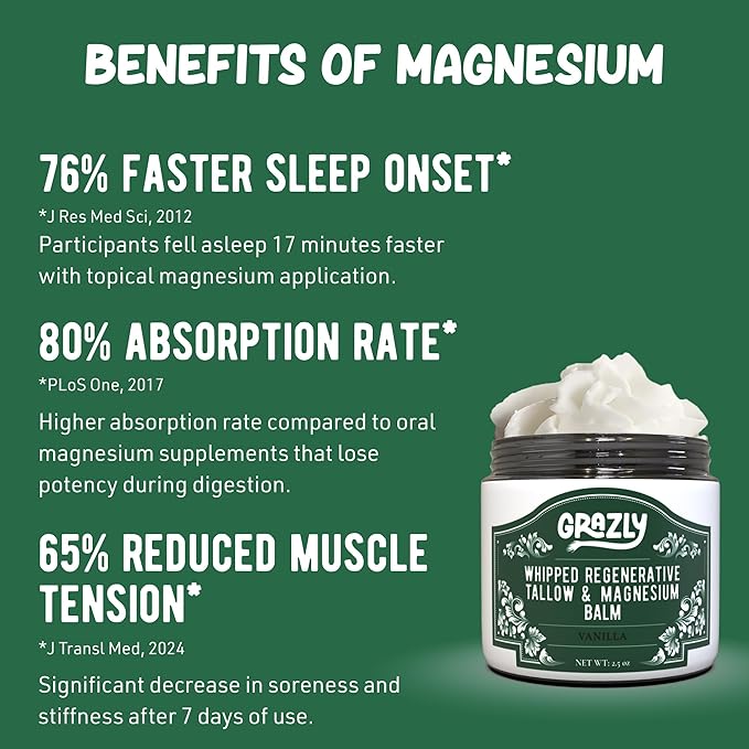 Whipped Beef Tallow for Skin w/Dead Sea Magnesium, Manuka Honey, Jojoba Oil & Vanilla - Grass Fed Beef Tallow Balm - Body & Face Moisturizer for Dry, Sensitive Skin - 2.5oz