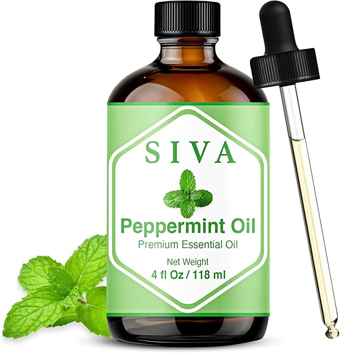 Siva Peppermint Essential Oil - 4 Fl Oz – 100% Natural Peppermint Oil - for Diffuser, Face, Skin Care, Aromatherapy, Hair Care, Scalp and Body Massage - with Dropper