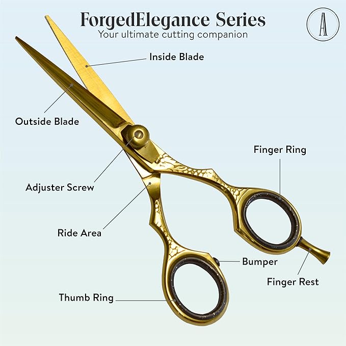 ANDUSTRIAL - Professional Hair Cutting Scissors/Shears For Men/Women/Home/Salon - Premium High Carbon Steel Quality - Smooth And Sharp - Double Notch - 5.5 Inch, Gold