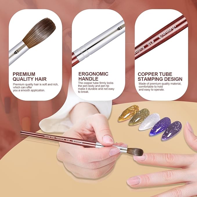 Acrylic Nail Brush Size 10,KEMEISI 100% Pure Kolinsky Nail Art Brushes Wood Handle Oval Shaped Acrylic Powder Nail Design Tools for Professional Manicure DIY Home Salon (Red)