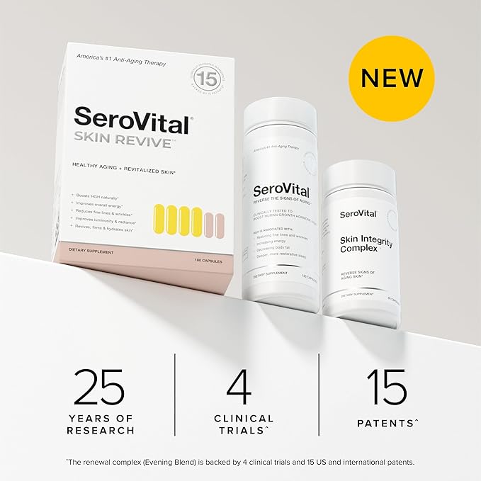 SeroVital Skin Revive Anti Aging Supplement – Dual Action Day/Night Formula with Skin Integrity & Renewal Complex for Collagen Support, Skin Hydration, Fine Line Reduction – 30-Day Supply