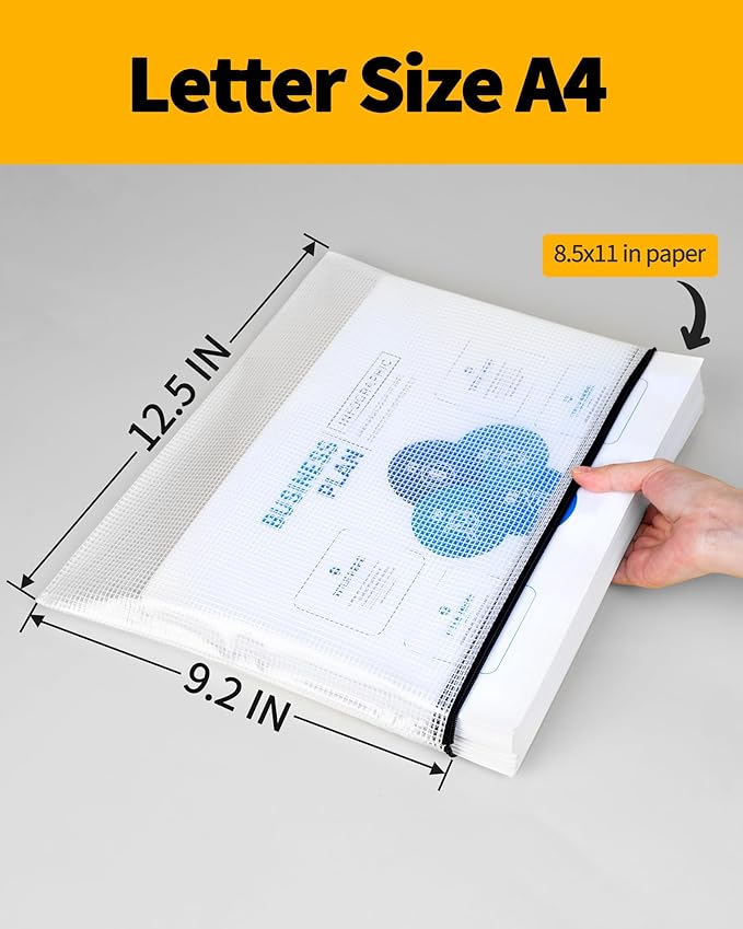 SUNEE Plastic Mesh Zipper Pouch 9.2x12.5 in (Black, 18 Packs),Extra Large Water-Resistant Zip Bag for School Office Supplies, Puzzles & Games Organizing Storage