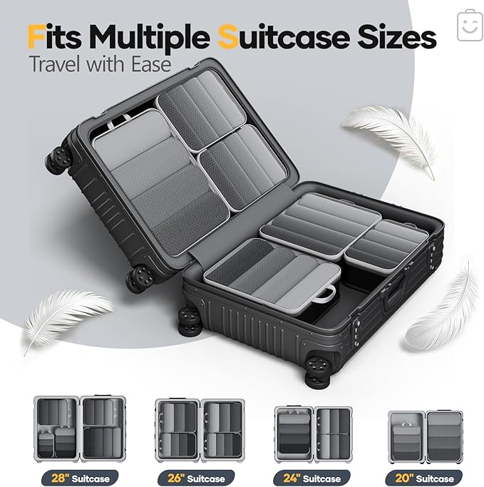 Veken 6/9/11 Set Compression Packing Cubes for Travel Essentials,Compressible Expandable Large Luggage Suitcase Organizer Bags for Clothing,Durable Space Saver Storage Bags(Black)