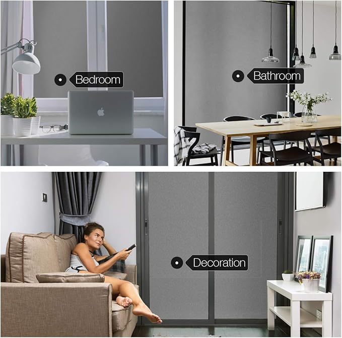HIDBEA Frosted Window Privacy Film - Non Adhesive Static Cling Glass Stickers Sun UV Blocking Heat Control Door Covering Decals for Home Office, Frosted Gray, 17.5 x 78.7 Inch