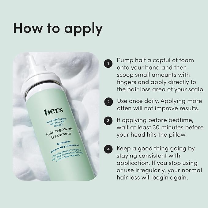 hers Hair Regrowth Treatment - Topical Minoxidil 5% Foam for Women - Extra Strength - Supports Thicker, Fuller Hair - Non-Greasy - Unscented, 2 Pack