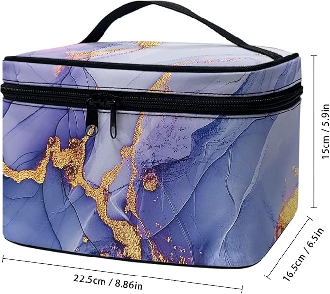 JoyLamoria Purple Marble Print Portable Cosmetic Bag Travel Makeup Bag Large Capacity Zipper Pouch