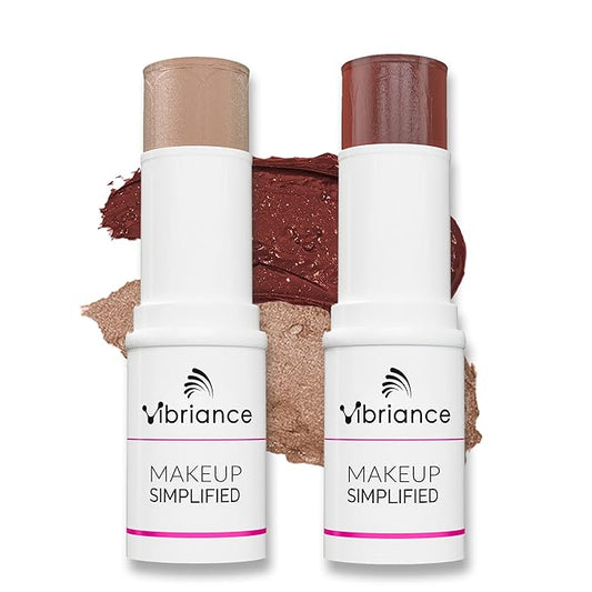 Vibriance Blush and Highlighter Bundle - Cream Blush Stick and Highlighter Stick - All-in-One for Cheeks, Lips, Eyes, Mature Skin - Makeup Simplified