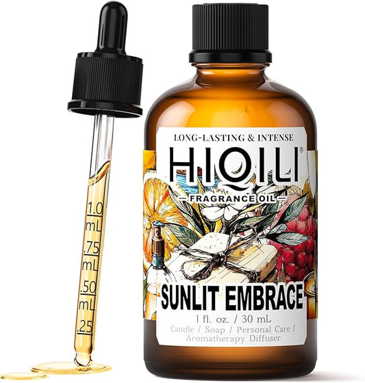 HIQILI Sunlit Embrace Fragrance Oil for Diffuser, Candle, Soap & Perfume Making, Floral-Woody Scent, Long Lasting Aroma - 1 Fl Oz