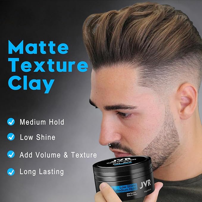 JVR Hair Clay for Men and Women, Medium Hold Matte Finish Texturizing Clay Hair Product Men with Natural and Organic Ingredients, Easy To Wash Out, For All Hairstyles Cream (2.86 oz)