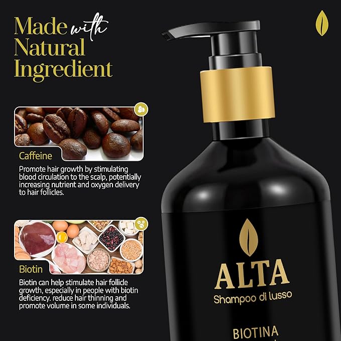 All Goods Alta Strengthening Biotin+Caffeine Shampoo 10oz, DHT Blocker, Women/Mens Hair Loss & Thinning.