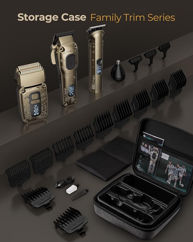 Hair Clippers & Trimmers Set for Men Professional, Waterproof Electric Razor Foil Shaver for Men Face Beard, Cordless for Hair Cutting, 4-Speed Setting, LED Battery Display, Barber or Home Use