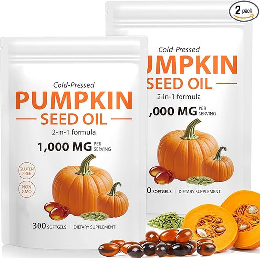 Pumpkin Seed Oil Capsules 2 Pack, 1000mg Per Serving, Supports for Hair Growth, 600 Softgels