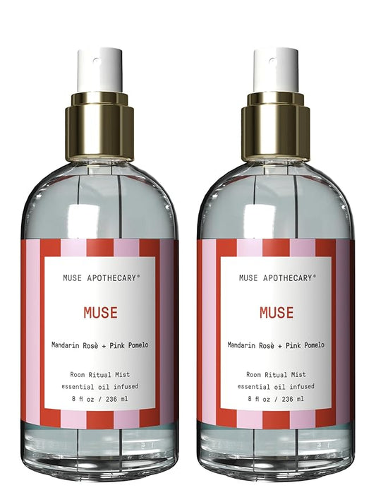 Muse Apothecary Room Ritual - Aromatic and Relaxing Room Mist, 8 oz, Infused with Natural Essential Oils - Great Valentine's Day Gift - Mandarin Rosè + Pink Pomelo, 2 Pack