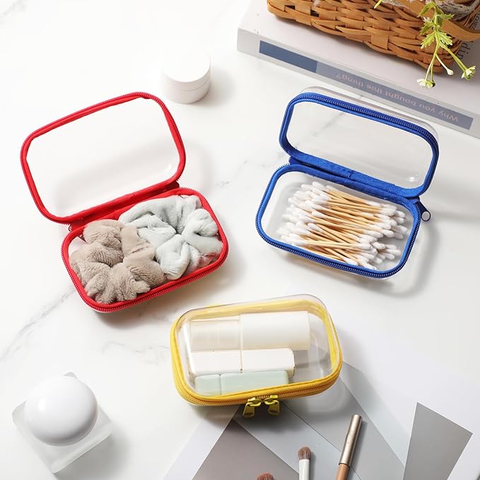 Sanwuta 6 Pcs Clear Hard Zipper Case Pencil Pouches Hard Plastic Zipper Pouches Makeup Bag Transparent Cases for Snacks Plastic Storage Organizer Box for Travel